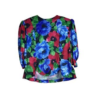 VTG Jenny Womens Blouse 14 Floral Padded 3/4 Sleeve Ruched Pullover Back Zip